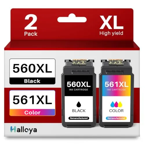 Halloya 560 561 XL Cartuchos de Tinta PG-560XL CL-561XL (2 uds） | Compatible con Tinta Canon 560 561 Pack XL Compatible con Pixma TS5350 TS5351 TS5352 TS5353 TS7450 TS7451 (Negro y Tricolor)