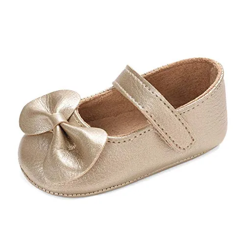 LACOFIA Bailarinas Princesas Bebé Niñas Zapatos Bowknot Bebé Primeros Pasos con Suela Suave Antideslizante Gold 12-18 Meses