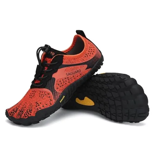 SAGUARO Zapatillas Barefoot Niña Niños Zapatillas Minimalista Antideslizante Barefoot Calzado Minimalista Zapatillas de Trail Running para Zero Drop Soles Naranja,Gr.35