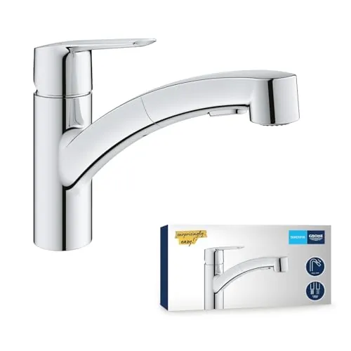 GROHE Start QuickFix, Grifo de cocina (caño bajo extraíble, giro de 90º, menor consumo de agua, sistema de instalación rápida), cromo, 30531001