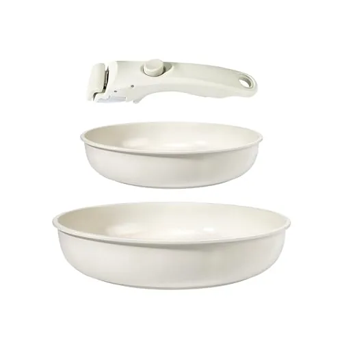 GiPP Juego de Ollas y Sartenes Cerámicas Antiadherente - Juego de Cocina con Mangos Desmontables, No Tóxico, Apto para Inducción, Horno y Lavavajillas(Blanco 3PCS)