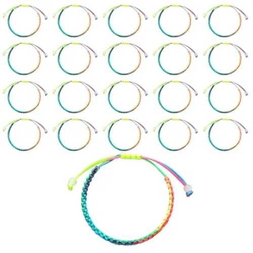 OPIURVY 20 pulseras trenzadas coloridas hechas a mano, pulseras de la amistad coloridas, juego de pulseras bohemias ajustables, regalo para niños, niñas y niños