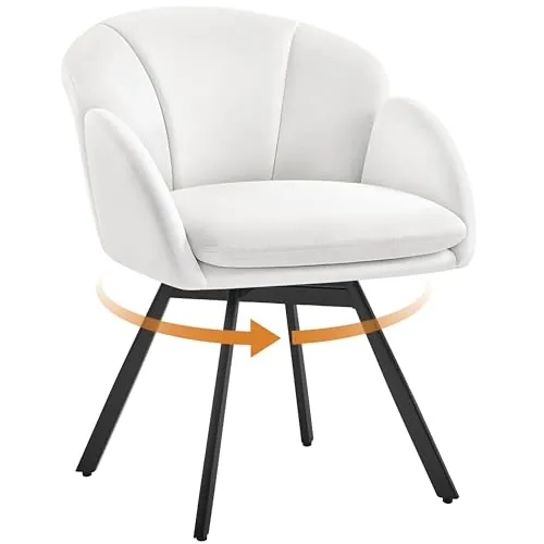 Yaheetech Silla Oficina Giratoria 360°, Sillón Escritorio en Forma de Flor, Silla de Maquillaje Chenilla para Sala de Estar, Dormitorio y Estudio, Color Blanco