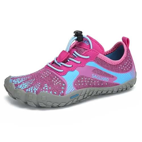 SAGUARO Zapatillas Barefoot Niña Niños Zapatillas Minimalista Antideslizante Barefoot Calzado Minimalista Zapatillas de Trail Running para Zero Drop Soles Rojo,Gr.36
