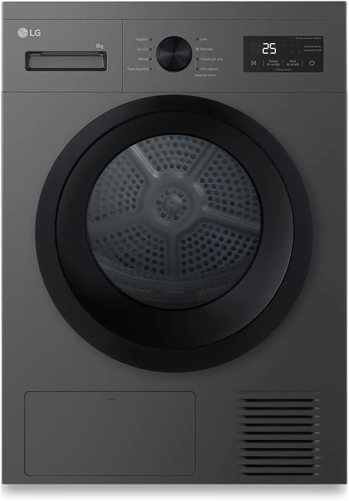 LG RHA1008NDK - Secadora de Ropa 8kg, Bomba de Calor y Carga Frontal, D, Secadora LG Serie 100, 65 dB, Secado por Bomba de calor, LED Display, Ahorra Energía y Tiempo, Color Grafito