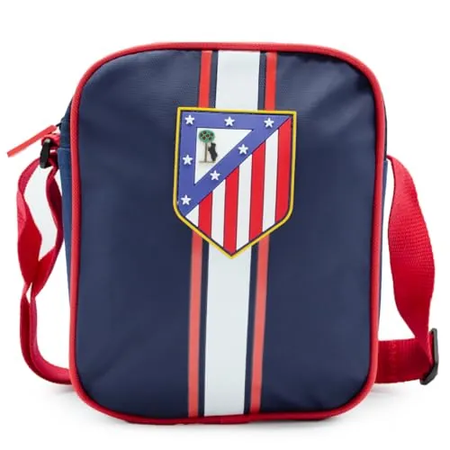 Bandolera Atlético de Madrid Sport Juvenil 2025 | Bolsa Oficial del Club | Diseño Rojiblanco con Escudo | Compacta 21x15x8 cm | Correa Ajustable | Para Niño, Adolescente o Aficionado Atlético