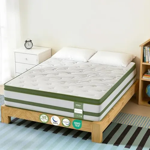 Grbsy Colchón 90x190 cm, Híbrido 28 cm, Muelles Ensacados Reforzados 7 Zonas, Viscoelástica y Espuma Transpirable, Firmeza Media, Bordes Reforzados e Independencia de Lechos, Oeko-Tex y CertiPUR-US