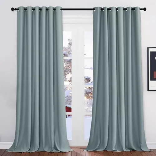 PONY DANCE Cortinas Salon Modernas,Opacas y Termicas Aislantes,2 Piezas | 200x245cm(AnxAl),Azul Gris,Cortinas Blackout para Salon/Dortmitorio,Proteccion Intimidad,Bloquea UV,OEKO-TEX,con Ojales