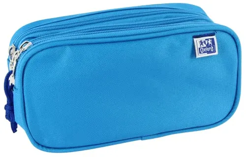 Oxford, Estuche Escolar 3 Compartimentos, Goma Elástica, 3 Cremalleras, Color Azul Turquesa