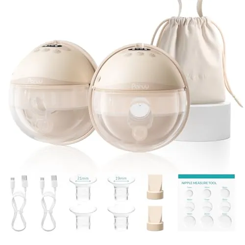 Paruu P16 Pro Sacaleches Electricos Manos Libres, con batería de 160 minutos y luz nocturna, 4 modos y 12 niveles, succión de 309 mmHg, bolsa de almacenamiento y cubierta antipolvo (2, color champán)