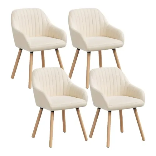WOLTU Juego de 4 Sillas de Comedo,Terciopelo,Blanco Crema