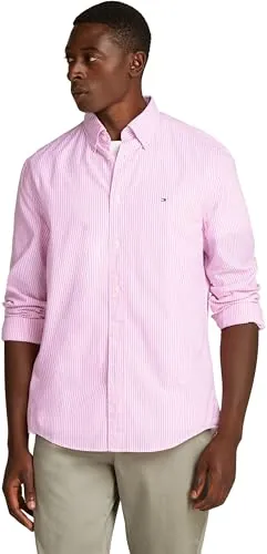 Tommy Hilfiger Camisa Hombre Flex Poplin Classic Regular Fit, Multicolor (Classic Pink/Optic White), M