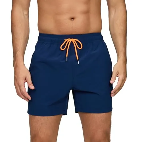 Aisprts Bañador Hombre con Bolsillos con Cremallera Bañador Natacion Repelente al Agua de Secado Rápido Pantalones Cortos Hombre con Forro de Malla y Cordón de Ajuste