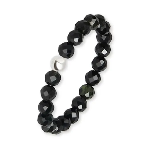 Anillo antiestrés de cuentas de piedra natural turmalina para mujer - Anillo perla elástica - Anillos ansiedad facetado