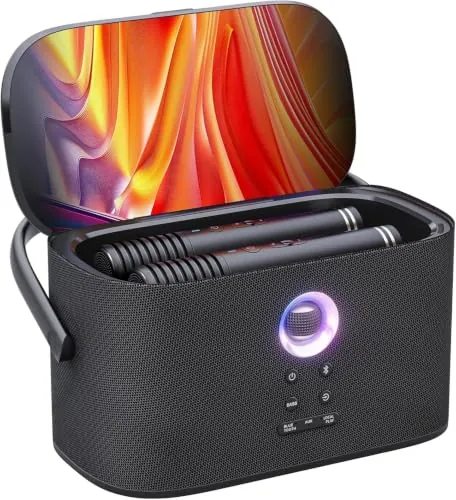 Máquina de Karaoke para Adultos, Pantalla Integrada con Letras, 2 Micrófonos Inalámbricos de Autocarga, Aplicación de Karaoke, Altavoz 140W, Conexión a TV para Fiestas en Casa y Exteriores (Shell S2)