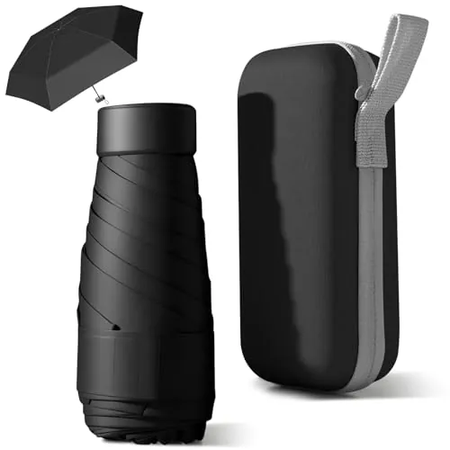 HCQC Paraguas de Viaje Plegable - Ultra Compacto y Portátil, Protección UV 99% e Impermeable - Paraguas Plegable para Hombre y Mujer (Negro)