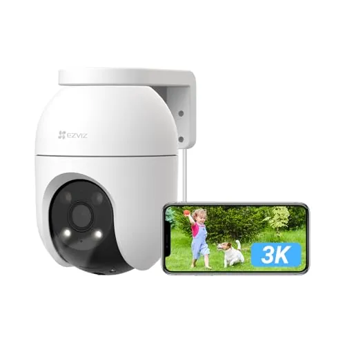 EZVIZ Cámara Vigilancia WiFi Exterior 360°,3K Cámara IP de Seguridad,Visión Nocturna a Color,Detección IA de Personas/Vehículos,Seguimiento Zoom Auto,Audio Bidireccional,Sirena, Alexa/Google,C8c 5MP