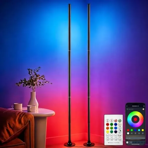 Aogled Lámpara de Pie LED RGB, Regulable con Mando y App, 16M Colores y Sincronización Musical, 2uds 120 cm, Angular Desmontable