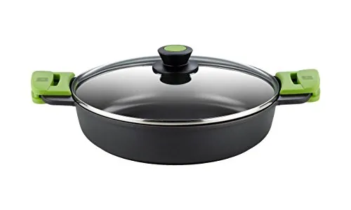 BRA Prior Cacerola baja con tapa de cristal y asas de silicona, apta para todo tipo de cocinas incluida inducción y horno, 28 cm