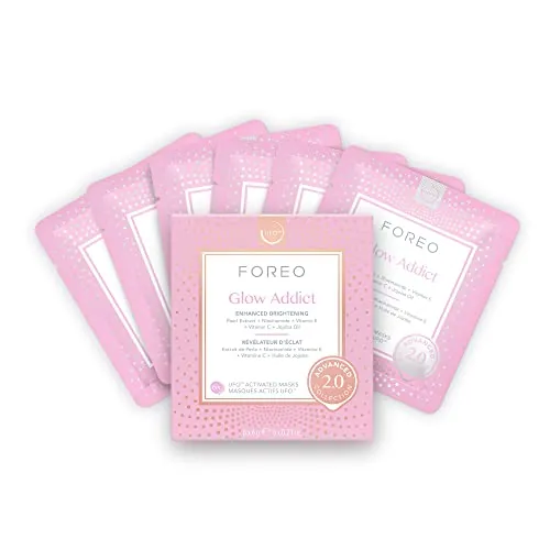 FOREO Máscara facial Glow Addict Advanced Collection 2.0 UFO-Activated, Hidratante facial, Belleza facial, Vitamina C y vitamina E, Para todo tipo de piel y piel apagada, Antiedad, 6 unidades