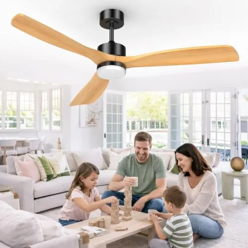 Airwit 152cm Ventilador Techo Grande con Aspas de Madera Maciza, Ventilador de Techo con Luz LED Regulable, Motor DC Silencioso y Reversible, 6 Velocidades para Salón, Terraza, Exterior y Dormitorio