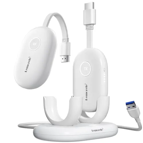 Lemorele Transmisor y Receptor HDMI Inalámbrico con Batería 2000mAh 8TX—1RX para Transmitir Video/Archivos Desde Laptop, PC, Cámara a HDTV/Proyector ， Oficina y Conferencias