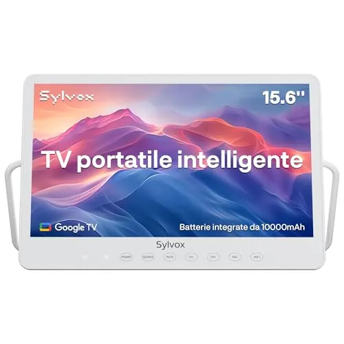 SYLVOX Televisor portátil de 15,6 pulgadas | Google TV, batería de 10000 mAh (6 h de tiempo de funcionamiento) | IP66 resistente al agua | USB, WiFi, Bluetooth | 12 V pequeño televisor exterior para