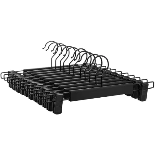 SONGMICS 12 Perchas para Pantalones con Pinzas, 35 cm de Largo | Perchas de Plástico para Faldas, Ahorran Espacio, Ganchos Giratorios de 360° CRP02BK12