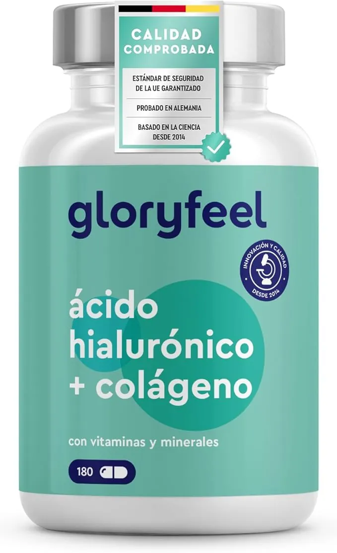 Colágeno + Ácido Hialurónico - Soporte al cabello, piel, huesos + sistema inmunitario - Fórmula con 1000 mg de colágeno hidrolizado + Vitamina C, Biotina, Zinc, Selenio y otros - 180 Cápsulas
