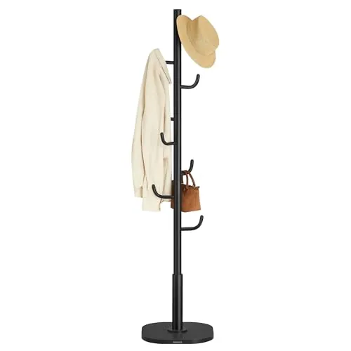 SONGMICS Perchero en Forma de Cactus, Perchero, 8 Ganchos con Extremos hacia Arriba, 175,3 cm de Altura, para Ropa, Sombreros, Bolsos, Negro Tinta RCR039BH01