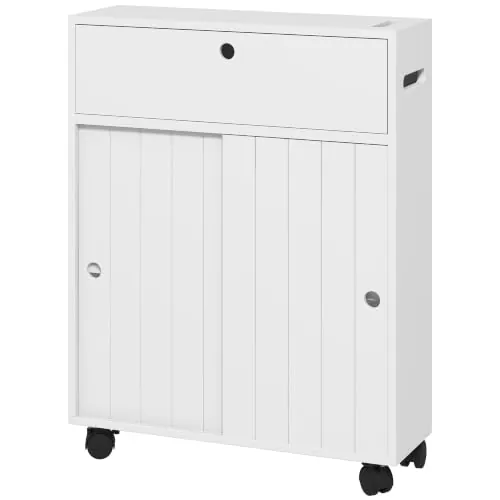 kleankin Mueble Auxiliar Baño Moderno con 4 Ruedas 52x17x67 cm Blanco