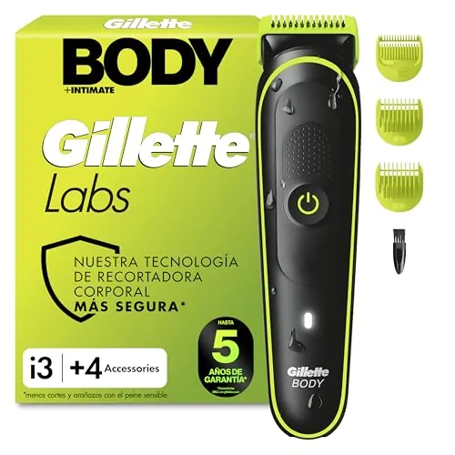GilletteLabs i3 Body + Intimate Afeitadora Corporal, 4 Accesorios, Negro