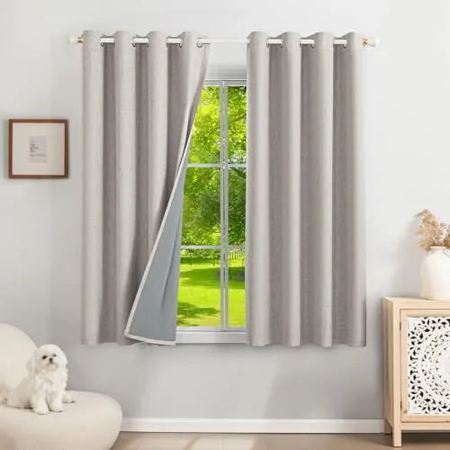 Runyéla 100% Cortinas Opacas Lino Termicas para Dormitorio y Salon 2 Piezas