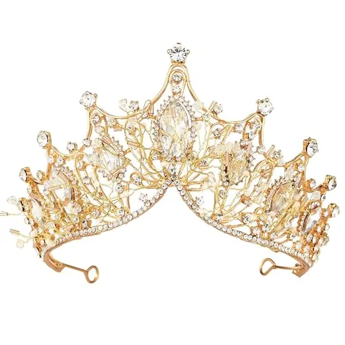 Corona de princesa, diamantes de imitación de cristal, diosa, reina, disfraz de Navidad, cosplay, novia de boda concurso princesa fiestas, casco de oro, one szie, Cristal, Cristal