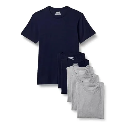 Amazon Essentials Camisetas Interiores de Algodón, de Cuello Redondo y Corte Ajustado Hombre, Paquete de 6, Azul Marino/Gris Chiné Moyen Manga Corta, L