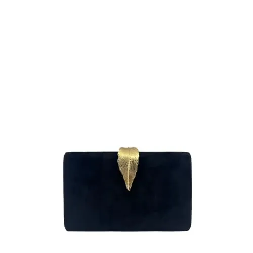 MODELISA - Bolso Clutch Cartera De Mano Hoja Cadena Hombro Fiesta Noche Boda Evento Novia Mujer (Negro)