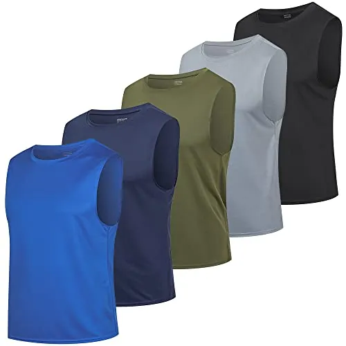 HUAKANG Paquete de 5 Camiseta sin Mangas para Hombre Gimnasio Running