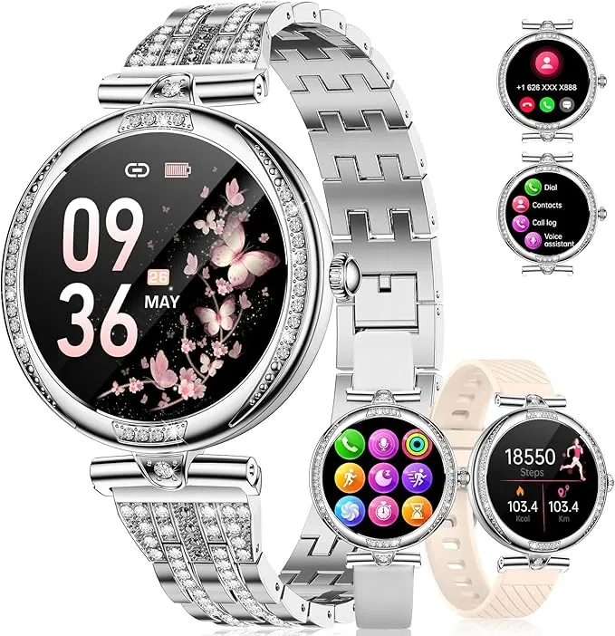 Reloj Inteligente Mujer con Llamadas Bluetooth, Pantalla AMOLED 1.19" HD,Monitor de Ritmo Cardíaco y Sueño,SpO2, 100+ Modos Deportivos,IP68 Resistente al Agua,Smartwatch Compatible con Android y iOS