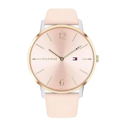 Tommy Hilfiger Reloj Analógico de Cuarzo para Mujer - Pulsera de Cuero Rosa, Esfera Rosa con Efecto Sol, Caja de 41 mm, Resistente al Agua 3ATM - 1781973