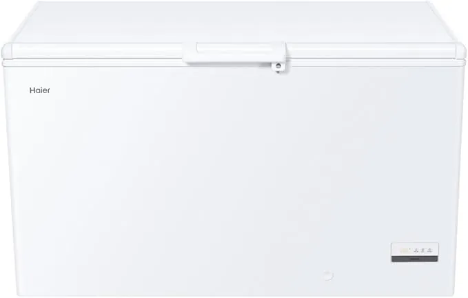 Haier HCE321T Arcon Congelador Horizontal, 319L, Ancho 141cm, Función Fast Freeze y Super Congelación, 2 Cestos Metálicos, Display Digital, Interior de Aluminio Texturizado, Tirador Exterior, Blanco