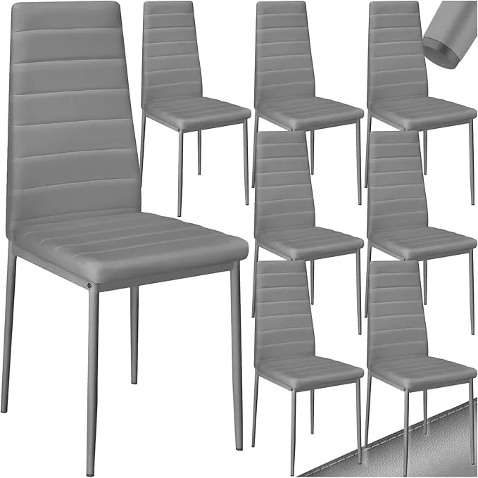 tectake® sillas de Comedor Acolchadas, Funda de Cuero sintético, Respaldo Alto, Patas de Acero, Montaje Sencillo, sillas Comedor Modernas, Muebles Salon Modernos, Silla nordica - 8 Sillas Gris