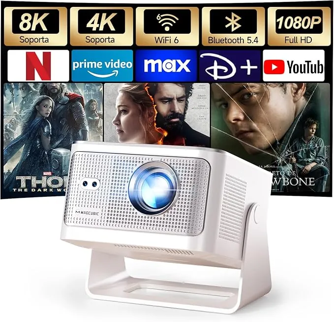 [App Integrada] Mini Proyector 4K & 8K Soporte 1080P Nativo, Proyector Portátil con WiFi 6 Bluetooth 5.4, 600ANSI, Enfoque Automático, 6D Corrección Automática de Trapecio, Rotación 180°, HY350MAX