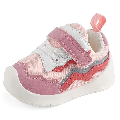 LACOFIA Zapatillas Bebé Zapatos Primeros Pasos Bebé Niña Calzado de Deporte Infantil con Suela Goma Antideslizante Rosa 21(CN 19)