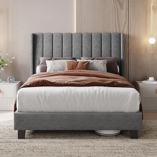 Yaheetech Cama tapizada con Cabecero Acolchado 140x200cm Color Gris Claro