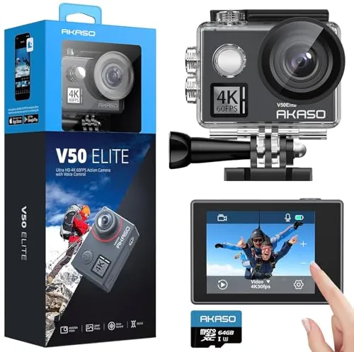 AKASO V50 Elite Cámara Deportiva 4K 20MP Cámara de Acción con 64GB Tarjeta