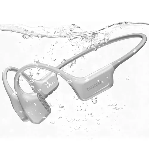 DOOGEEEco Auriculares de conducción ósea IP68, batería 10h, Bluetooth 5.4, Almacenamiento 64GB y Modo MP3, Deporte, Ciclismo y natación (Gris Oscuro)
