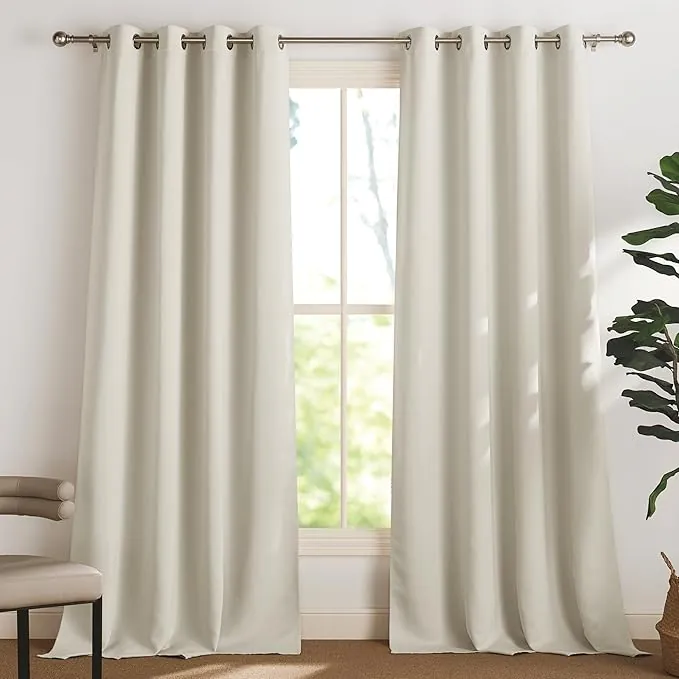 PONY DANCE Cortinas Opacas Termicas Aislantes Frio y Calor con Ojales Cortinas para Ventanas de Salon Dormitorio 2 Piezas, 140x245 CM, Beige Claro