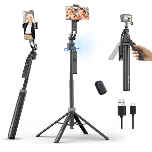 Ulanzi TT23 Trípode con Seguimiento Automático de Rostro para Móvil, 165 cm Palo Selfie con Rotación 360° con Mando a Distancia Bluetooth y Control por Gestos para iPhone/Cámara de Acción
