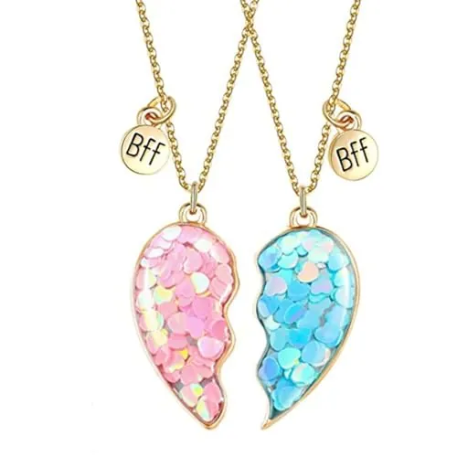 collares de la amistad, Amistad Colgante Collar Conjunto Mejores Amigos Collar BFF Collar Corazón Púrpura Amistad Collar para 2 Niñas Regalo de Cumpleaños para Mejores Amigos(Rosa+Azul)