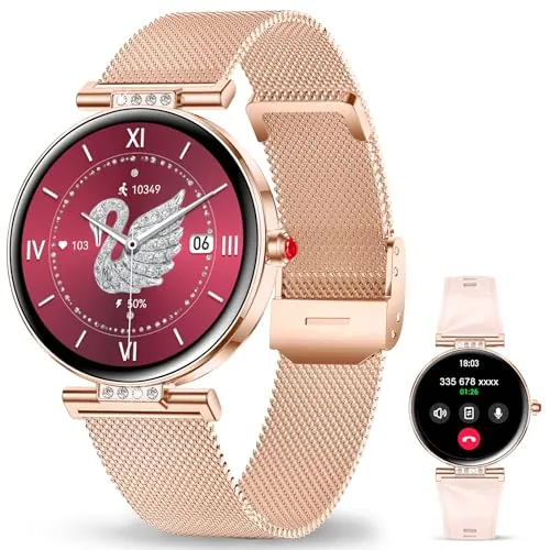 Smartwatch Reloj Inteligente Para Mujer Ligero con FuncióN TeléFono Redonda Delgada Notificación de la Aplicación Seguimiento Monitoreo Salud Actividad FíSica Bluetooth Resistente Agua Android Ios